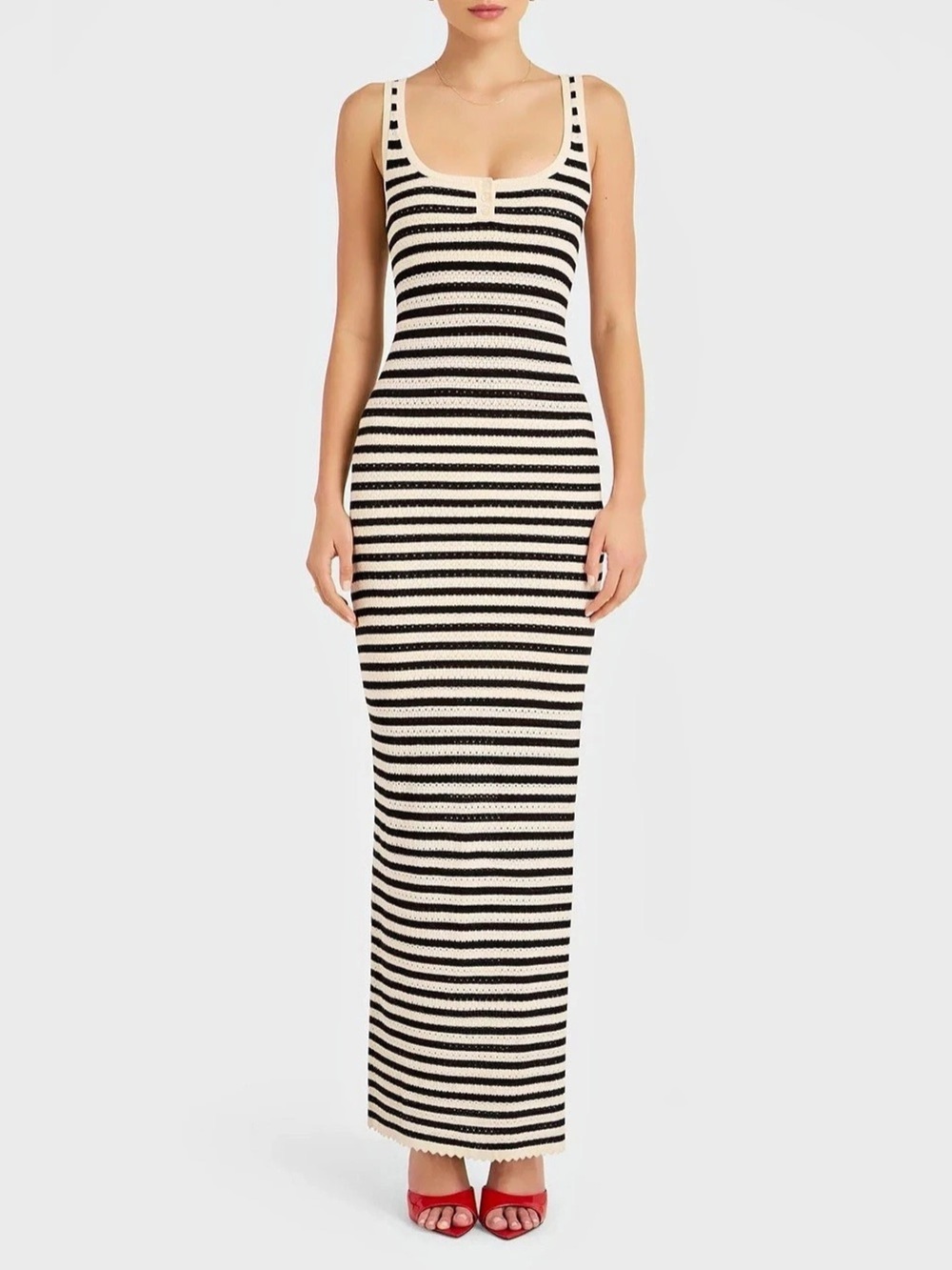 Amanda Uprichard Seine Dress Black Cream Striped Knit Maxi Size S
